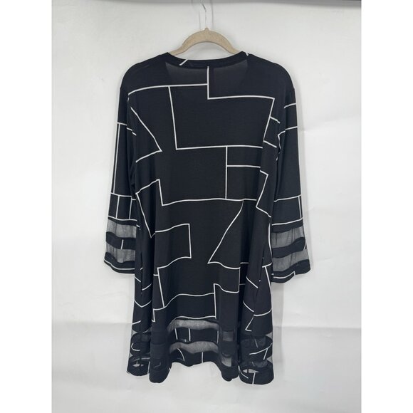 IC By Connie K Geometric Tunic Women L Black Lagenlook Art To Wear Mature Artsy - Picture 2 of 9